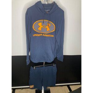 Mens XL Under Armour Sweatshirt Hoodie and Matching Shorts Outfit Set Blue
